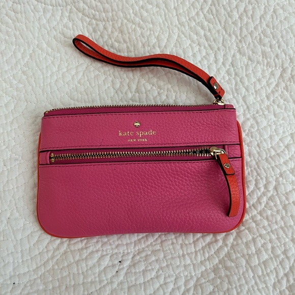 Kate Spade Hot Pink & Orange Pebbled Leather Wristlet - Picture 2 of 8
